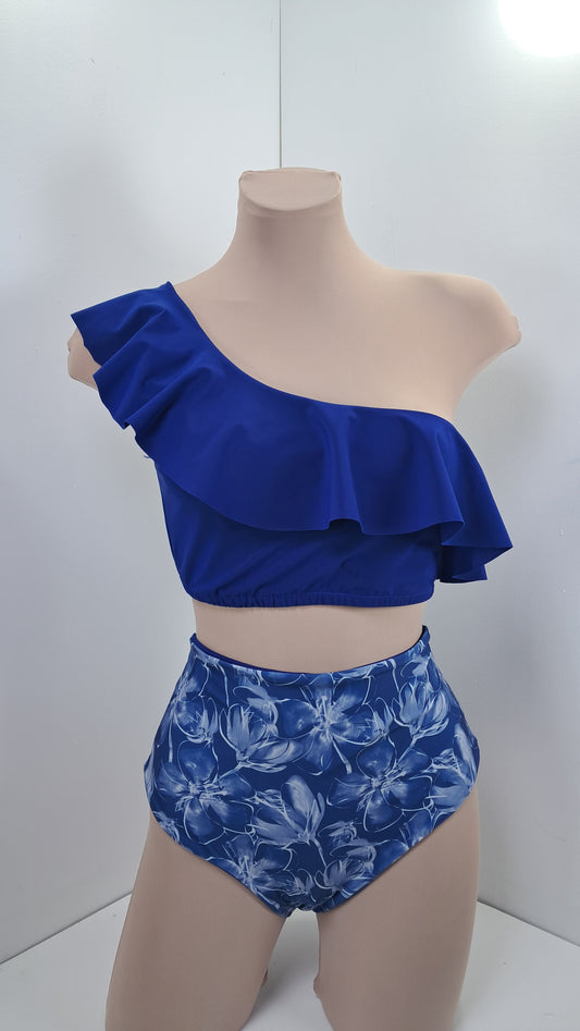 Bikini Asimétrico Floral Azul